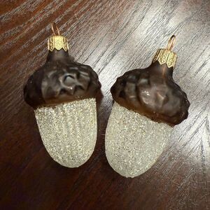 Vintage Mercury Glass Acorn Christmas Ornaments, Set of 2